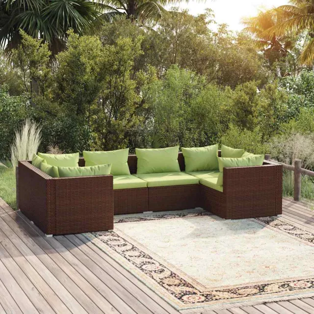 vidaXL 6-delige Loungeset met kussens poly rattan bruin, foto 2