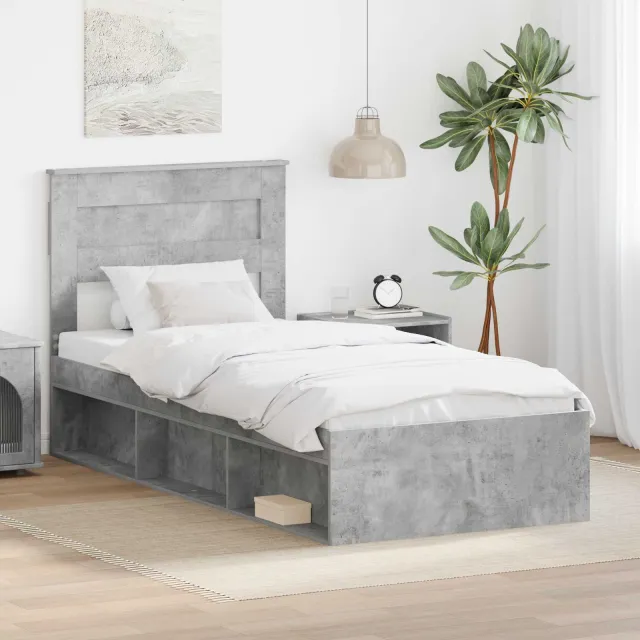 vidaXL Bedframe Effen Concerte Grijs 75 x 190 cm Massief grenenhout