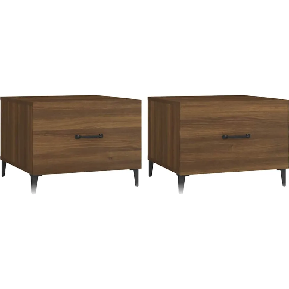 vidaXL Salontafels 2 st met metalen poten 50x50x40 cm bruin eikenkleur
