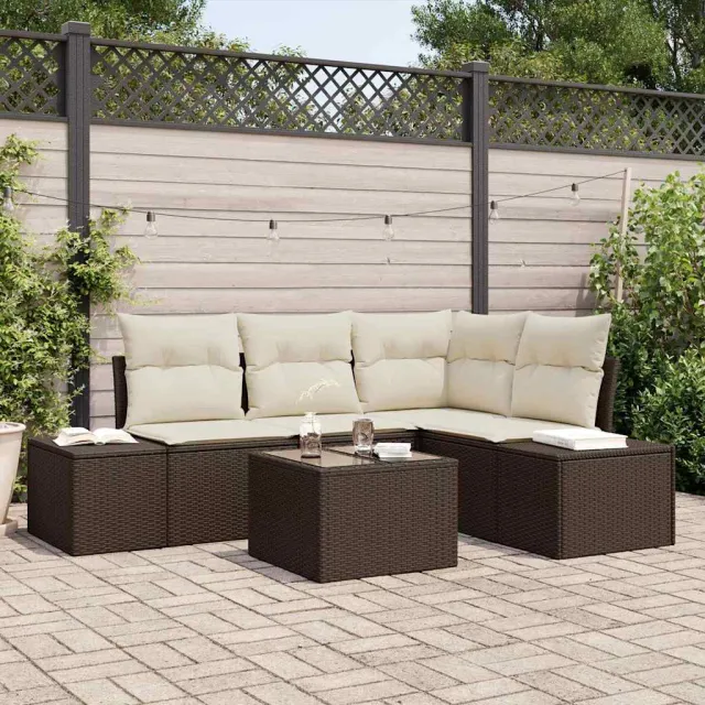 vidaXL Tuinbankenset met opslag Bruin en Crème poly rattan, foto 2