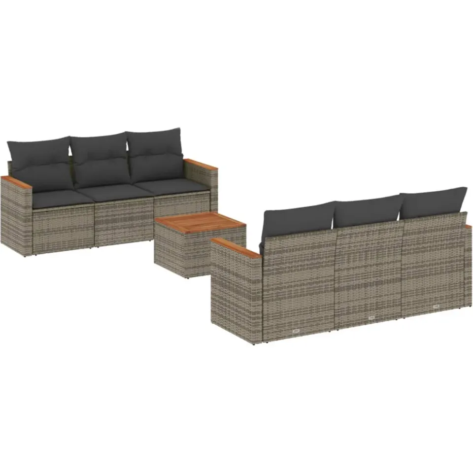 vidaXL 7-delige Loungeset met kussens poly rattan grijs, foto 3