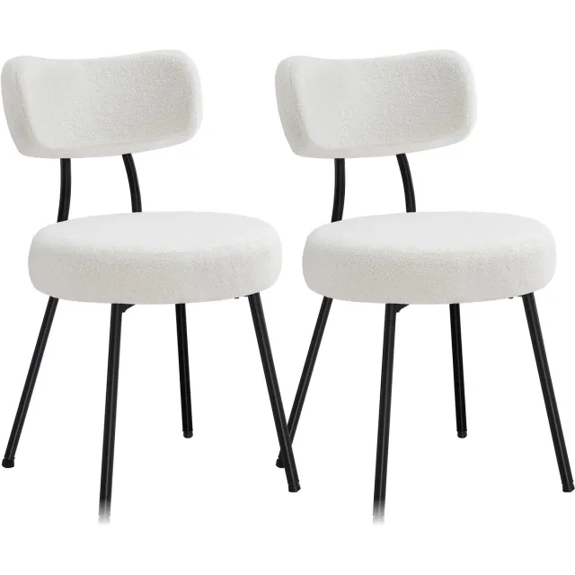 Vasagle Eetkamerstoelen - Set van 2 - Gestoffeerde Stoelen met Fleece Bekleding - Gebogen Rugleuning - Stalen Frame Crèmewit