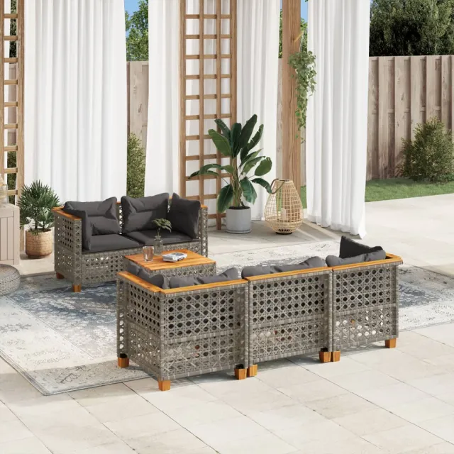 vidaXL 6-delige Loungeset met kussens poly rattan grijs, foto 2