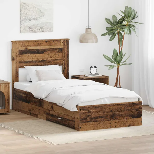 vidaXL Bedframe met lade met opslag Oudhout 90 x 190 cm Bewerkt hout Bruin