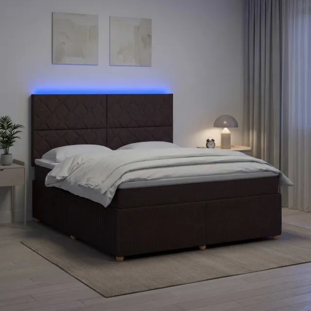 vidaXL LED Boxspring Bed met Matras Donkerbruin 160 x 200 cm Stof