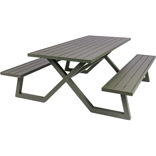 MaximaVida luxe aluminium picknicktafel Dex 200 cm olijfgroen met exclusieve omlijsting