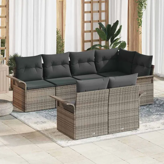 vidaXL Tuin Sofa Set 7 st Grijs Poly riet, foto 2