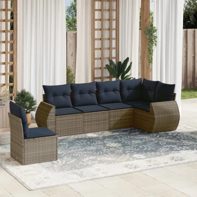 vidaXL 6-delige Loungeset met kussens poly rattan grijs, foto 2