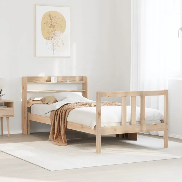 vidaXL Bedframe met hoofdbord massief grenenhout 75x190 cm bruin