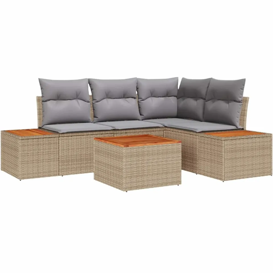 vidaXL Tuinbankenset 5 st Beige Poly riet