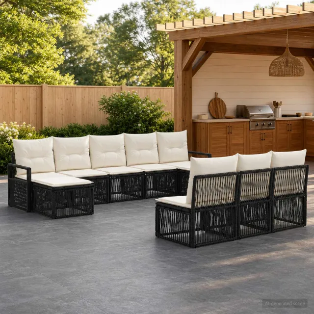 vidaXL Tuinbankenset 10 st 10-zits Zwart poly rattan, foto 2