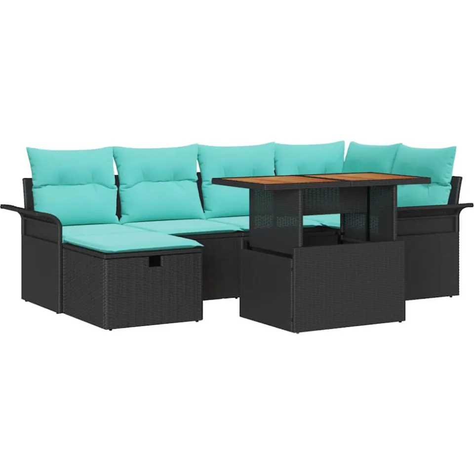 vidaXL Tuin Sofa Set 7 st Zwart poly rattan