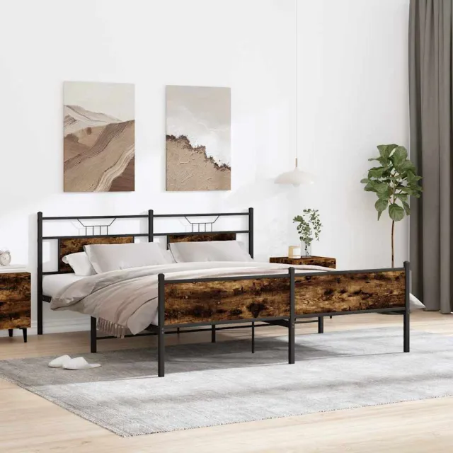 vidaXL Bedframe zonder matras metaal gerookt eikenkleurig 160x200 cm