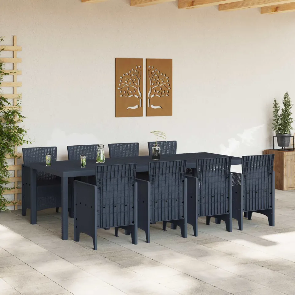 vidaXL Tuin Eetset 9 st Antraciet Polypropyleen, foto 3