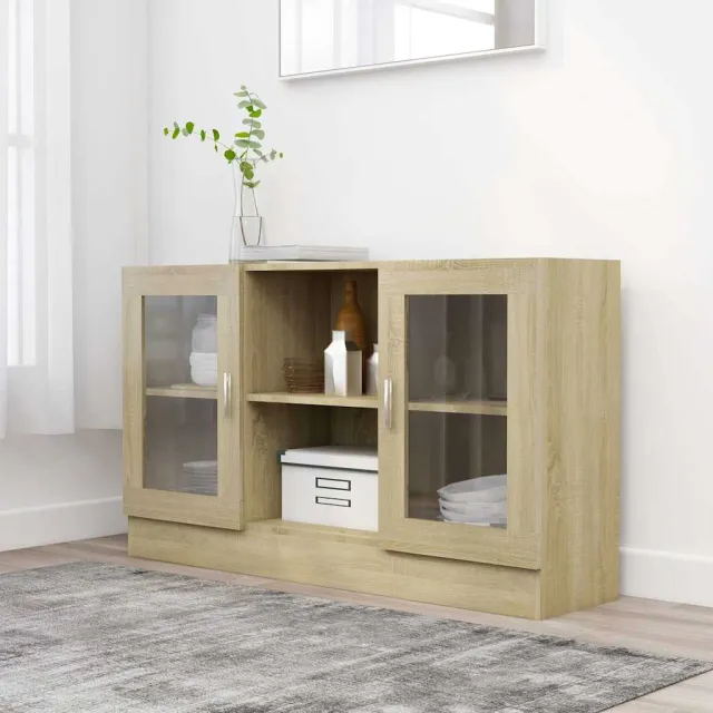 vidaXL Vitrinekast 120x30,5x70 cm bewerkt hout sonoma eikenkleurig, foto 2