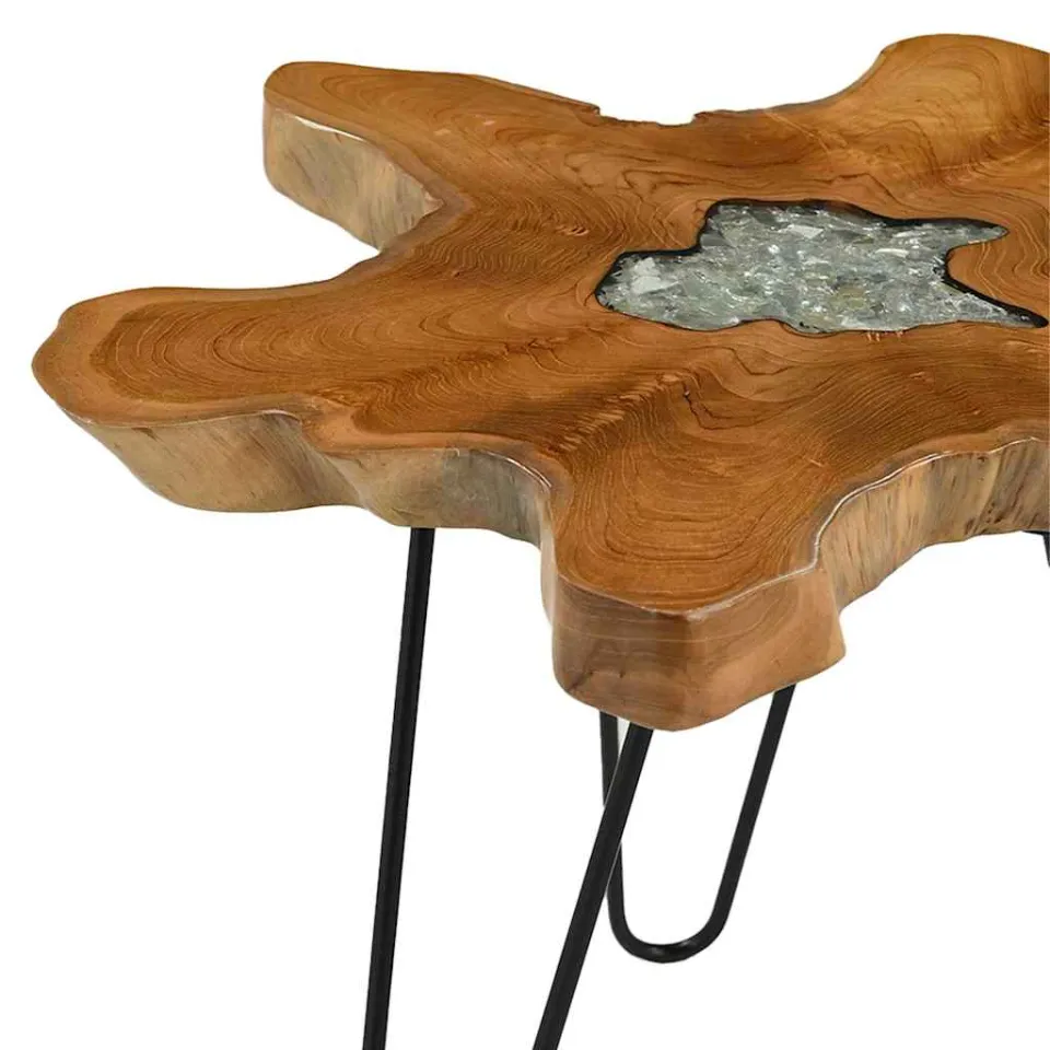 vidaXL Salontafel 70x45 cm massief teakhout en polyresin meerkleurig, foto 4