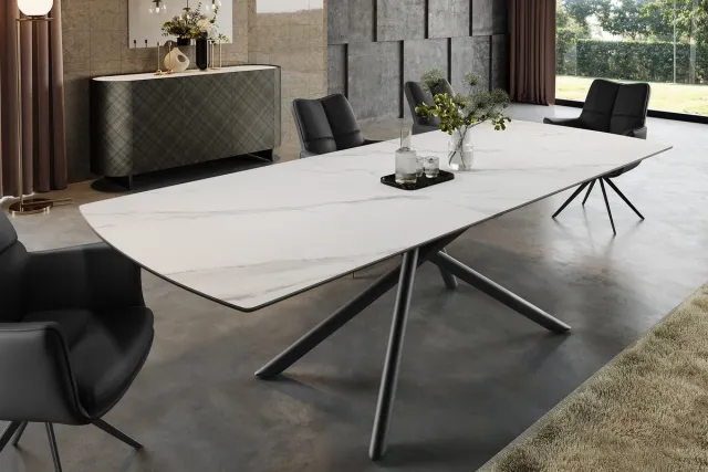 Invicta Interior Uitschuifbare eettafel MIKADO 180-230cm wit keramiek zwart sterrenframe - 46495 Zie omschrijving