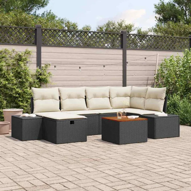 vidaXL Tuinbankenset 7 st Zwart Poly riet
