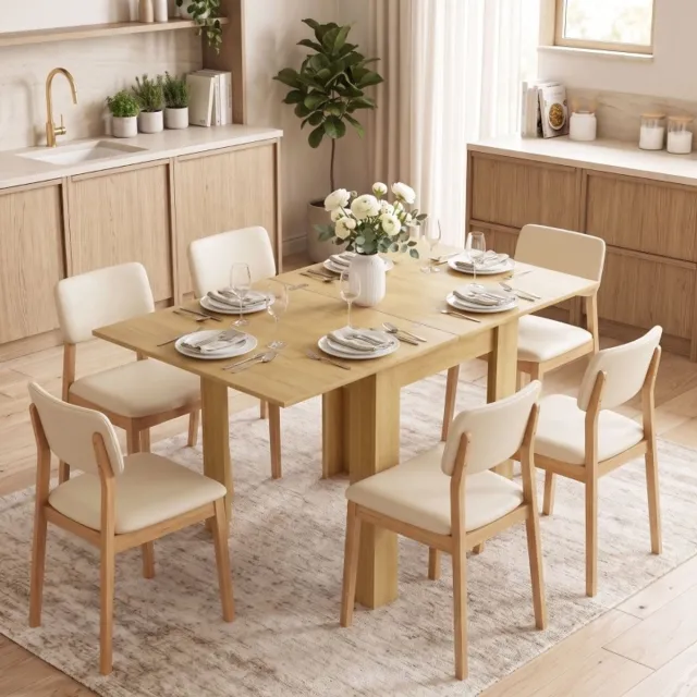 REDOM Uitschuifbare eettafel - Opklapbaar - 70 tot 140 cm - Voor 4 tot 6 personen - Moderne stijl - Keuken en eetkamer - Spaanplaat - Natuurlijke houtkleur - 140 x 80 x 77,5 cm Natural Wood