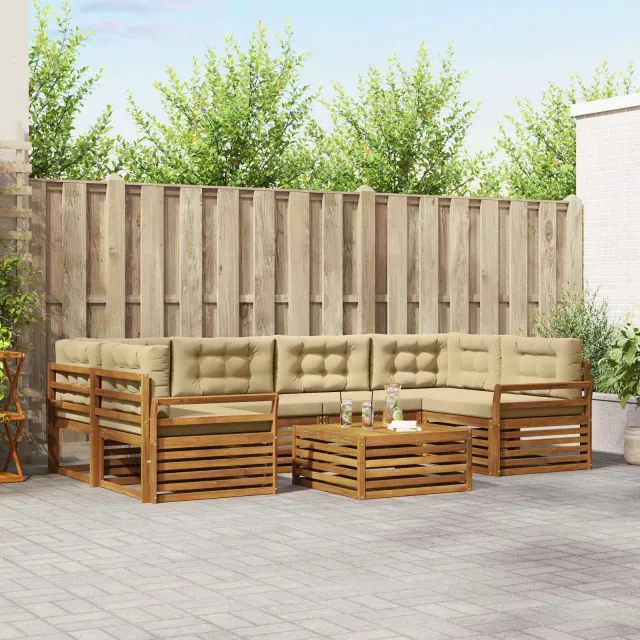 vidaXL Buiten bankenset 7 st 6-zits Natuurlijk en Beige