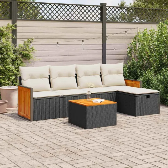 vidaXL 6-delige Loungeset met kussens poly rattan zwart, foto 2