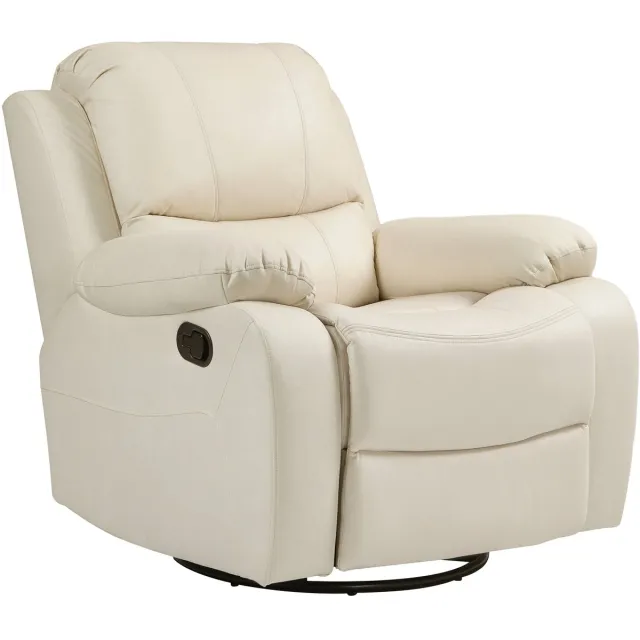 Homona Relaxfauteuil - Met voetensteun en 360° draaifunctie - Verstelbaar tot 135° - Polyester - 93 x 100 x 98 cm - Crèmewit