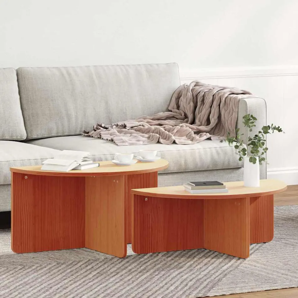vidaXL Salontafel 2 st Wasbruin 79 x 39,5 x 40 cm Massief grenenhout bruin, foto 3