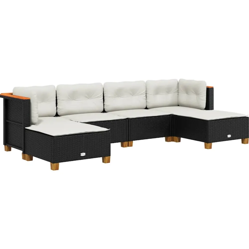 vidaXL 6-delige Loungeset met kussens poly rattan zwart, foto 3