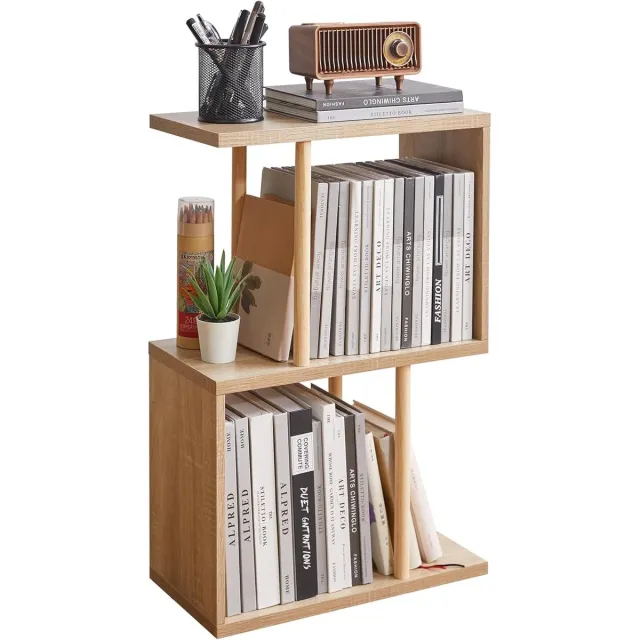 Lexium Store Compacte consoletafel - Eik - 40 x 19 x 58 cm - Smalle S-vormige bijzettafel met open opslag - Voor kleine ruimtes