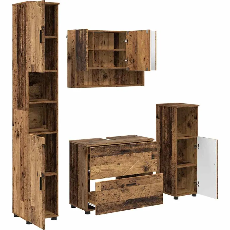 vidaXL Badkamermeubelset 4 st Oud Hout 35 x 30 x 192 cm bruin, foto 3