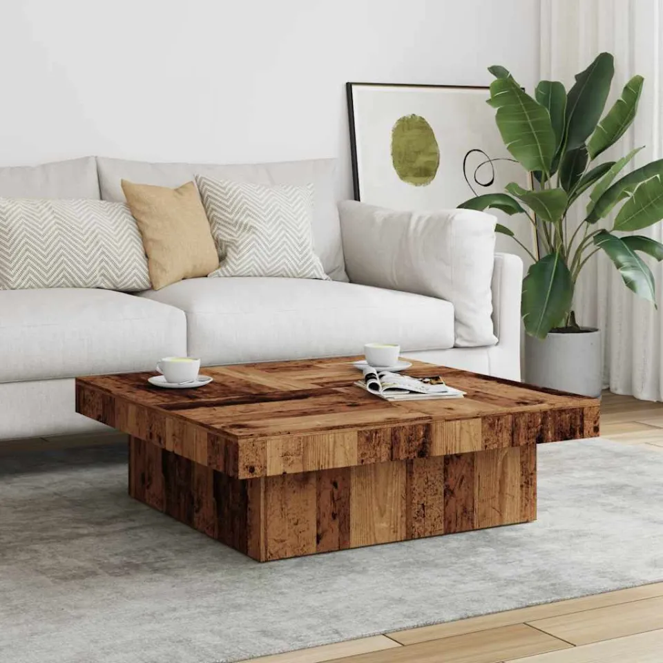 vidaXL Salontafel 90x90x28 cm bewerkt hout oud houtkleurig bruin, foto 2