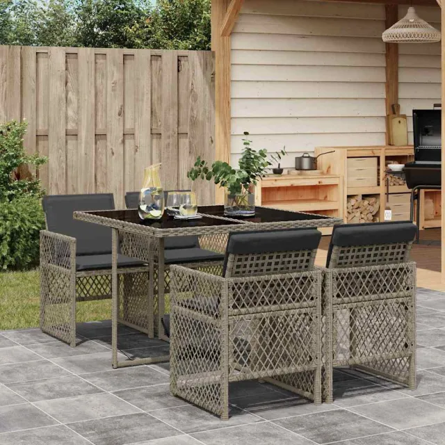 vidaXL 5-delige Tuinset met kussens poly rattan grijs, foto 2