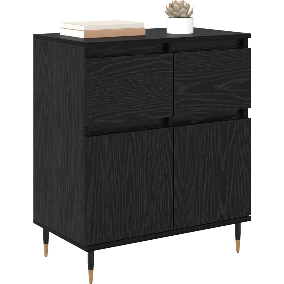 vidaXL Dressoir Zwart Eiken 60 x 35 x 70 cm Gemonteerd hout en ijzer