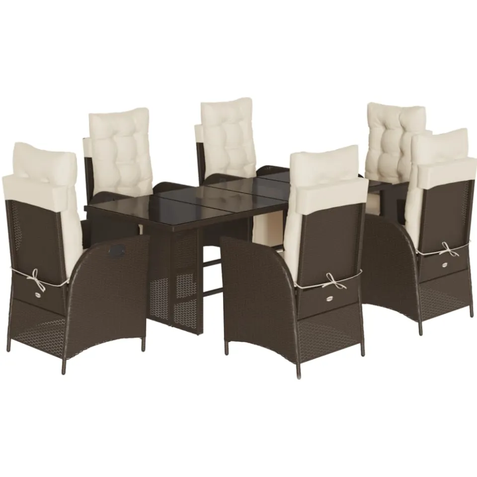 vidaXL 7-delige Tuinset met kussens poly rattan bruin