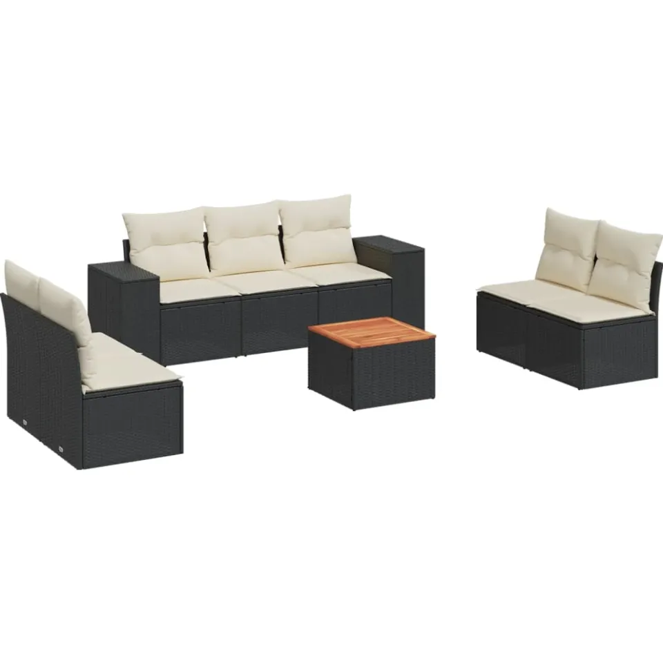 vidaXL 8-delige Loungeset met kussens poly rattan zwart