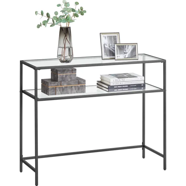 Acaza Sidetable - Wandtafel - Zwart - 100 x 35 x 80 cm (L x B x H) - Gehard Glas - Haltafel - Consoletafel - Bijzettafel Zwart - Sidetable zwart - Console Tafel - Side Table - Sidetable industrieel - Wandtafel zwart