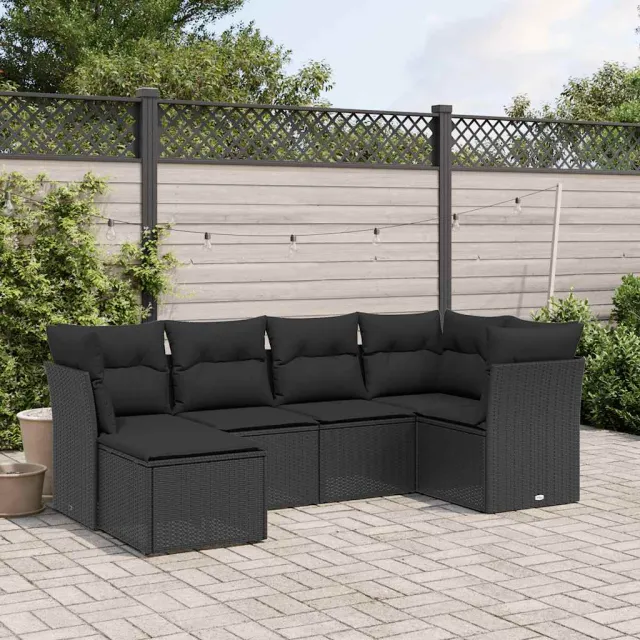 vidaXL 6-delige Loungeset met kussens poly rattan zwart, foto 2