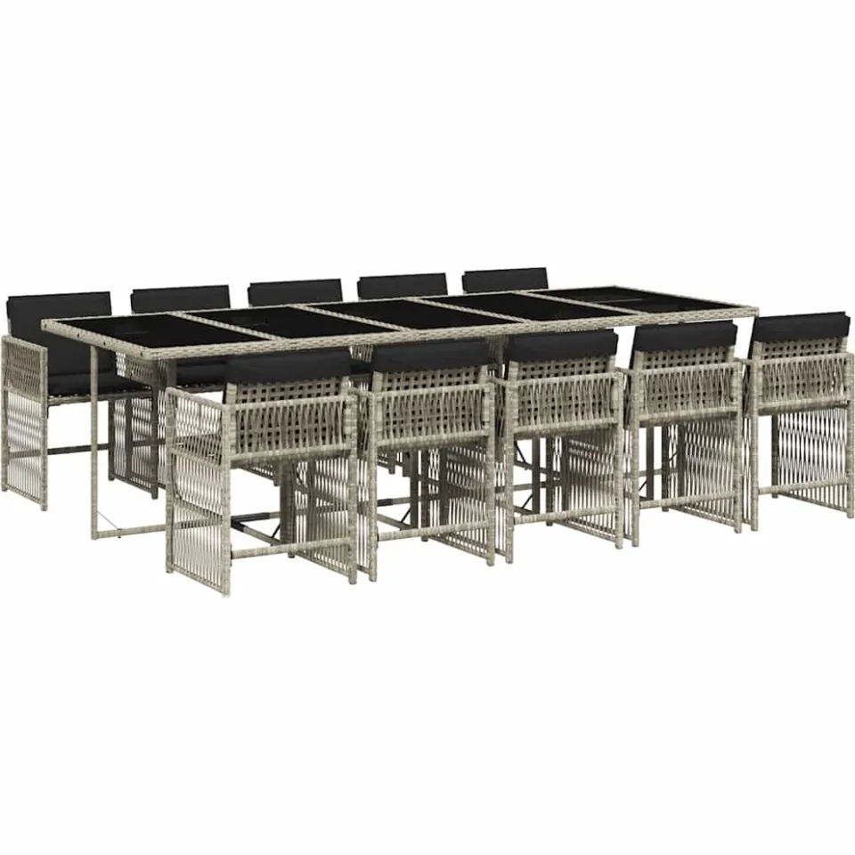 vidaXL 11-delige Tuinset met kussens poly rattan lichtgrijs
