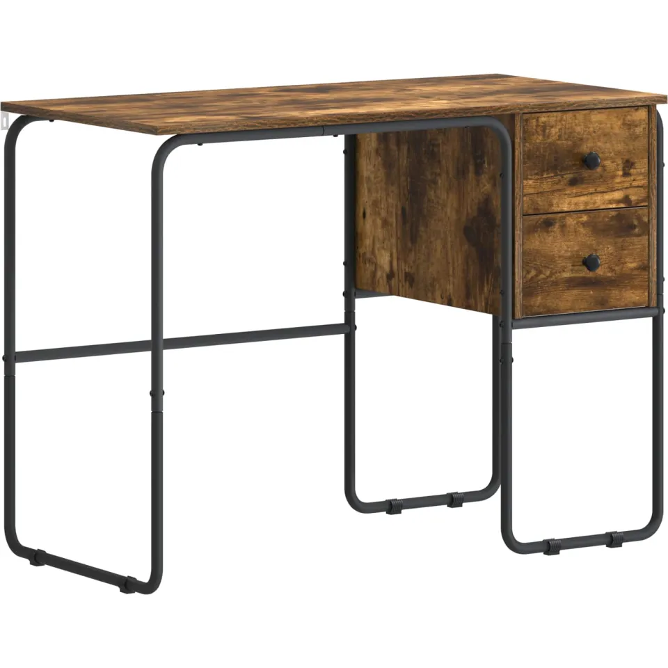 vidaXL Bureau met opbergruimte Gerookt eiken 100 x 50 x 75 cm, foto 3