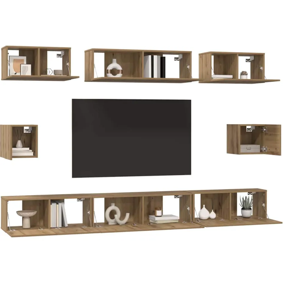 vidaXL Tv-meubelset 8 st Artisan Eiken Bewerkt hout Beige