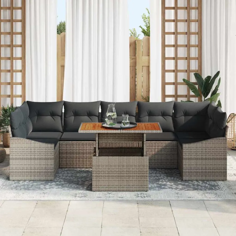 vidaXL Tuin Sofa Set 8 st Grijs Poly Rattan en Poedergecoat Staal, foto 3