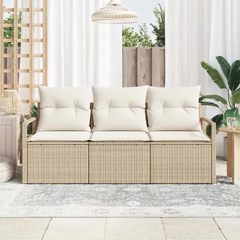 vidaXL Bankstel 3 st Beige poly rattan, foto 3