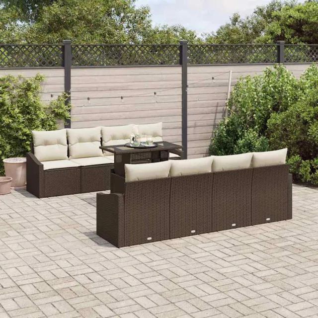 vidaXL Tuin Sofa Set 9 st Bruin poly rattan, foto 2