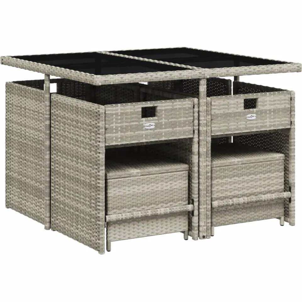 vidaXL 9-delige Tuinset met kussens poly rattan lichtgrijs