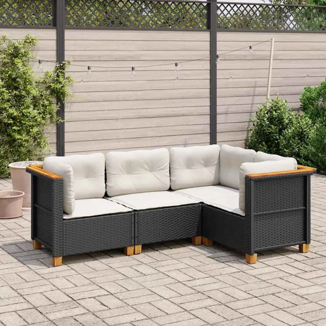 vidaXL 4-delige Loungeset met kussens poly rattan zwart, foto 2