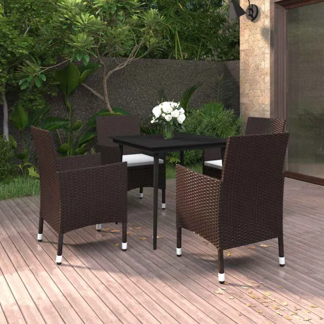 vidaXL 5-delige Tuinset met kussens poly rattan en glas bruin, foto 2