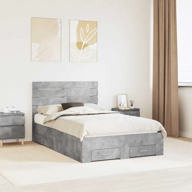 vidaXL Bedframe met lade Beton Grijs 135 x 190 cm Bewerkt hout