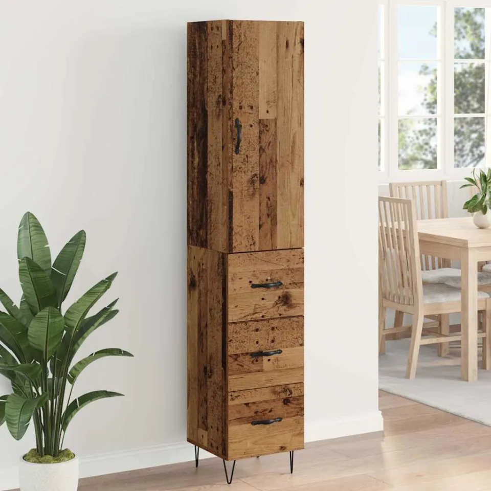 vidaXL Highboard Oud Hout 34,5 x 34 x 90 cm Bewerkt hout bruin, foto 4