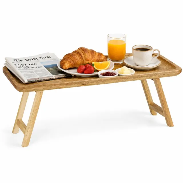 Mica Decorations schoottafel / bedtafel - mango hout - 50 x 15 cm - inklapbaar Donkerbruin