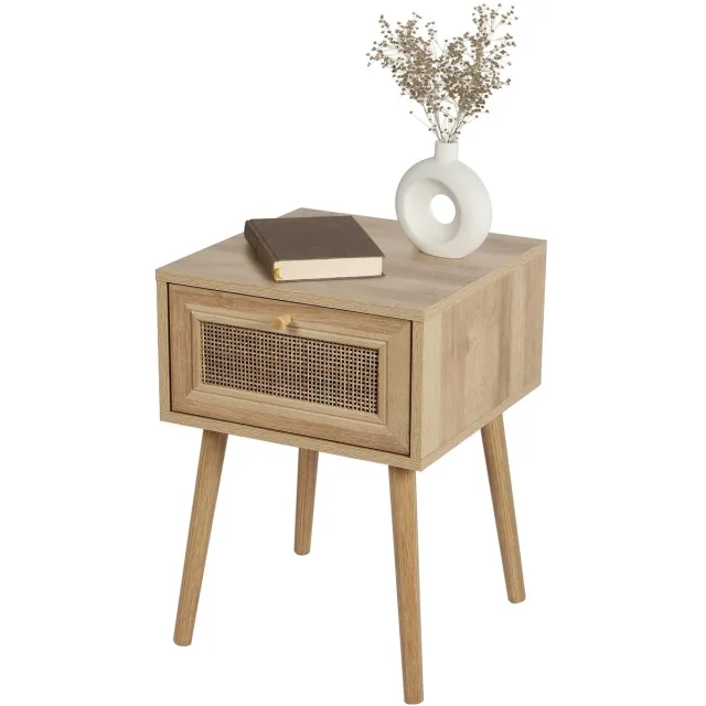Urban Living Nachtkastje Bali - Ibiza stijl - hout - met lade - 39 x 39 x 57 cm